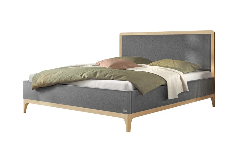 Hasena Polsterbett Soledad Eiche bright mit Bezug Pace Grau