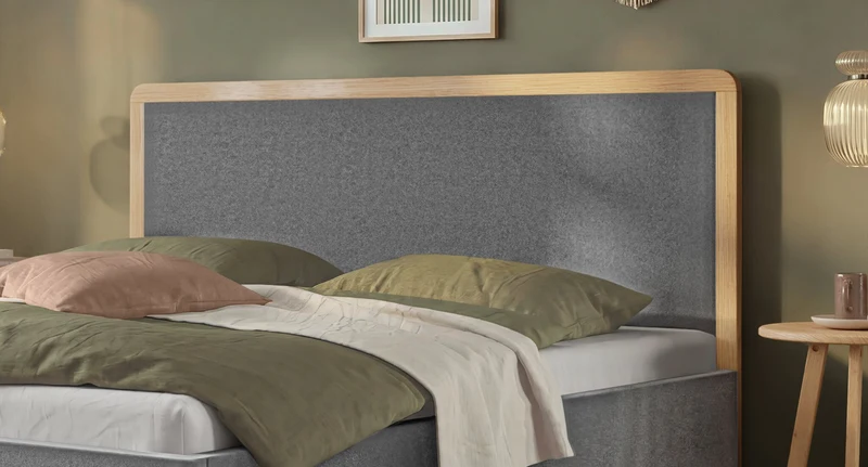 Hasena Polsterbett Soledad Eiche bright mit Bezug Pace Grau