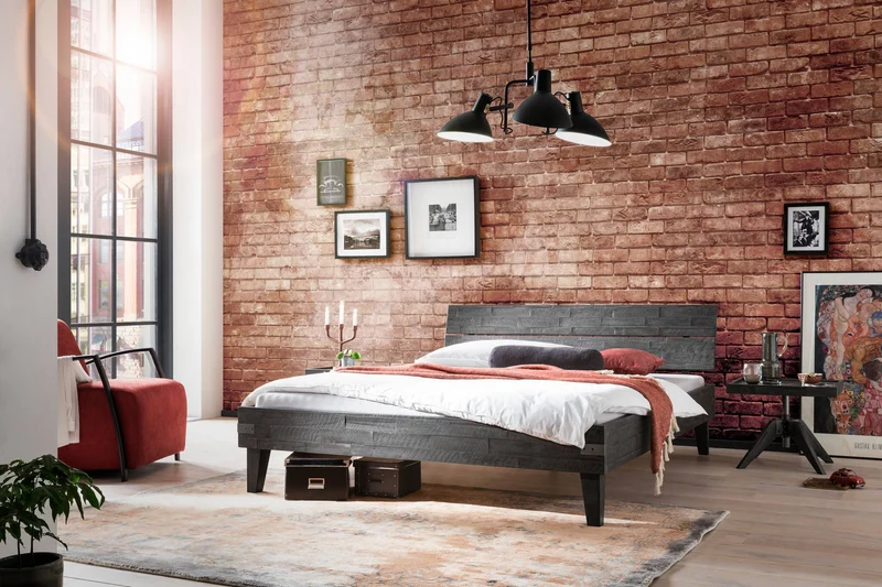 Hasena Aloa Massivholzbett aus Akazie Vintage Grey, Industrial-Loft