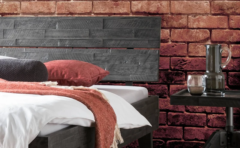 Hasena Aloa Massivholzbett aus Akazie Vintage Grey, Industrial-Loft