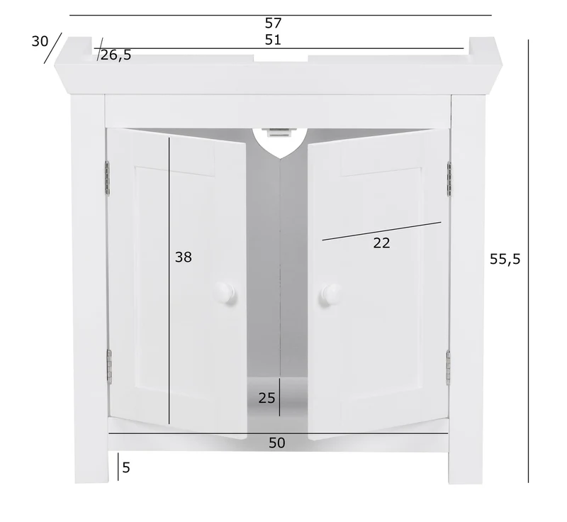 Waschbeckenunterschrank WL1.350 2 Türen Weiß 57cm Badschrank