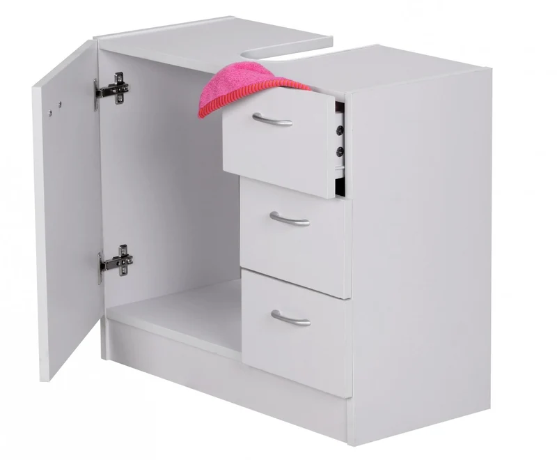 Waschbeckenunterschrank 54x63x30cm 1 Tür 3 Schubladen Weiß