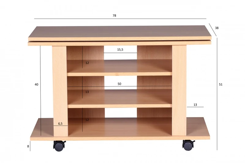 TV HiFi Bank OREGON Buche drehbar rollbar 75x38x51 cm