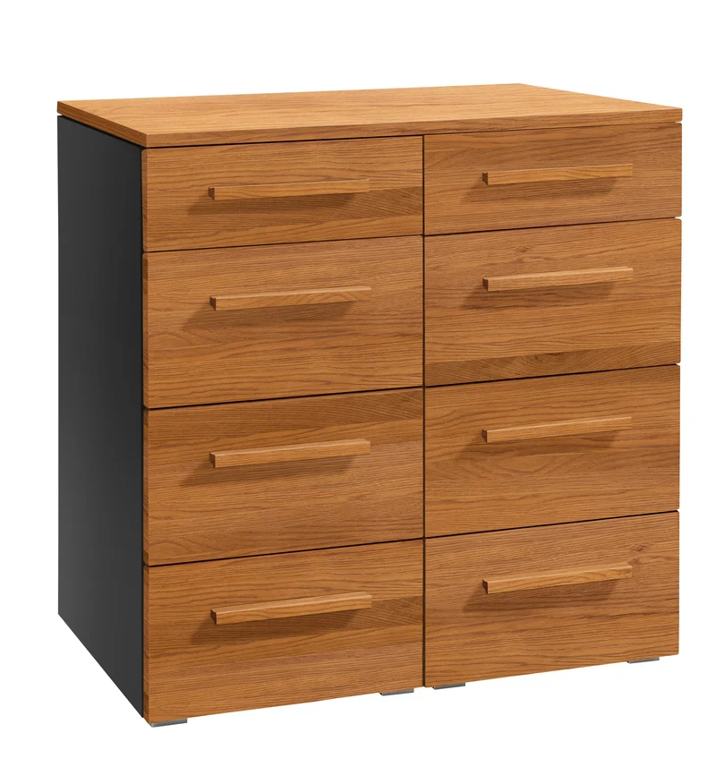 Hasena Kommode Quatrine Eiche brandy mit 8 Schubladen, Korpus Schwarz
