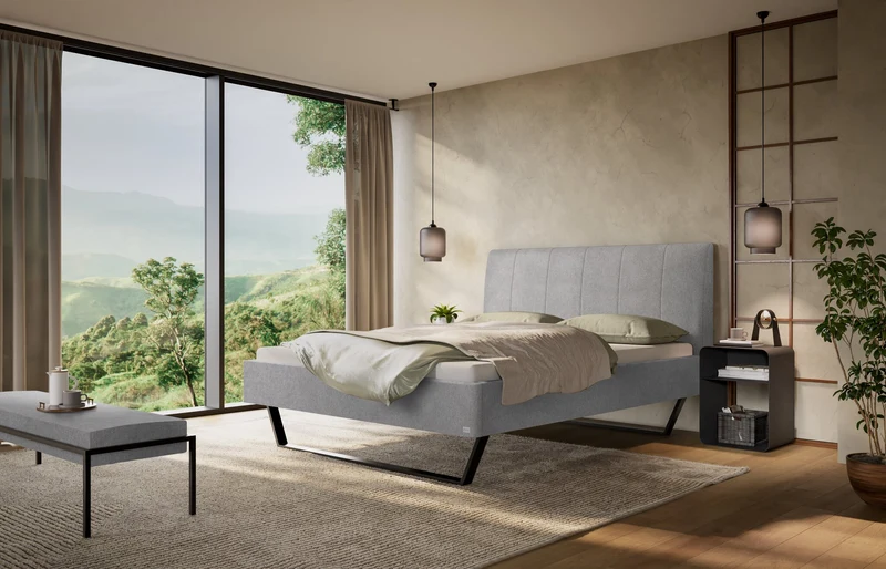 Hasena Polsterbett Juliana mit Metallkufen, Bezug Pace Light Grey