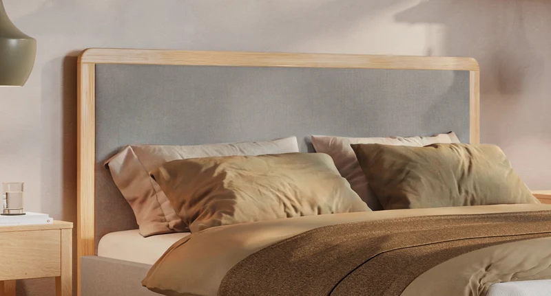Hasena Polsterbett Amara in Eiche bright mit Bezug Pace Light Grey