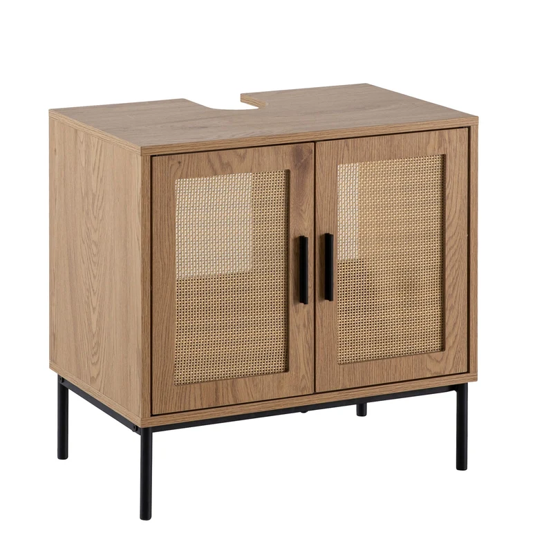 Waschbeckenunterschrank Eiche-Optik 60x60x40cm Rattangeflecht Türen