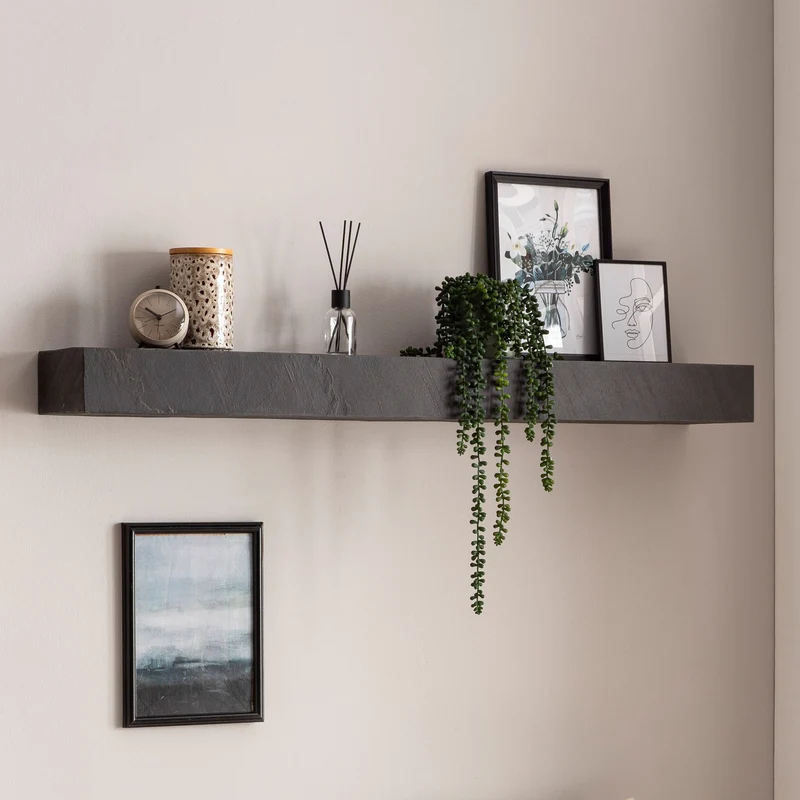 Wandregal 120x10x20cm Mango Massivholz Steinoptik Anthrazit Modern