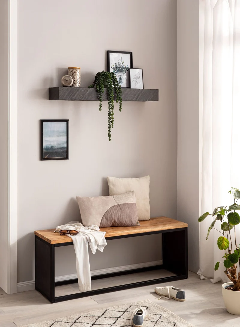 Wandregal 90x10x20cm Mango Massivholz Steinoptik Anthrazit Modern