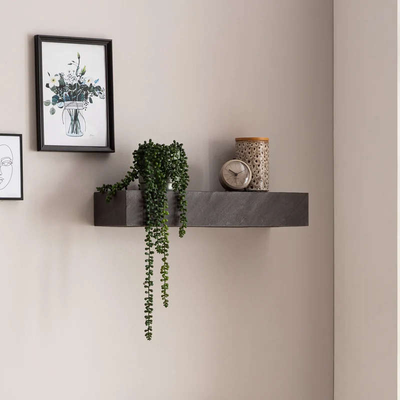 Wandregal Mango Massivholz 60x10x20cm Steinoptik Anthrazit Modern