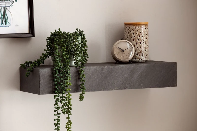 Wandregal Mango Massivholz 60x10x20cm Steinoptik Anthrazit Modern