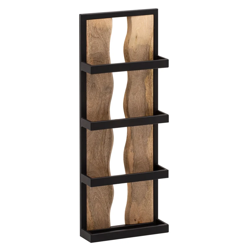 Wandregal 30x80x10cm Mango Massivholz Metall Industrial 4 Ablagen