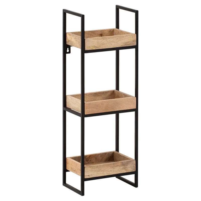 Wandregal 27x77x18cm Mango Massivholz Metall Industrial 3 Ablagen