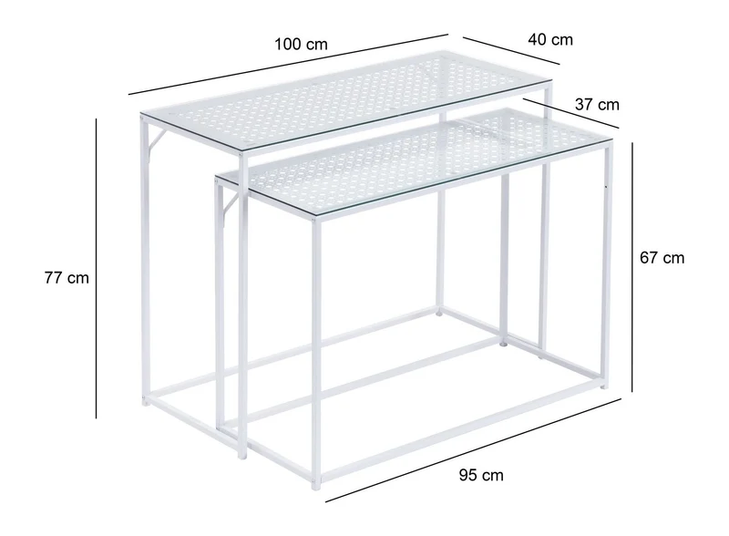 Konsolentisch Set im Industrial Design: 2er-Set in Weiß mit Glasplatte