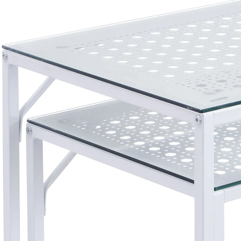 Konsolentisch Set im Industrial Design: 2er-Set in Weiß mit Glasplatte