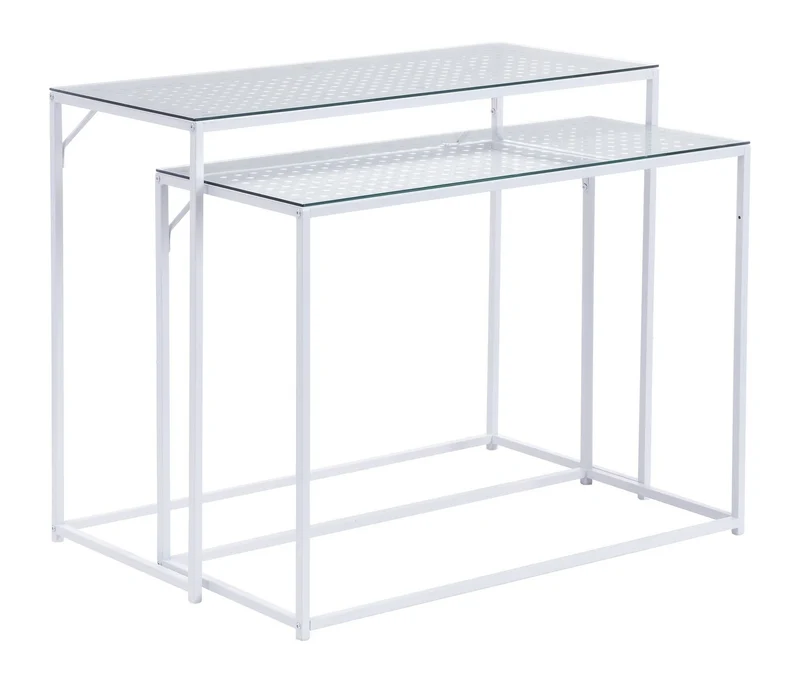 Konsolentisch Set im Industrial Design: 2er-Set in Weiß mit Glasplatte