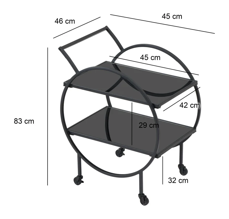 Servierwagen mit Rollen & Bremse, schwarze Glasablagen von Wohnling