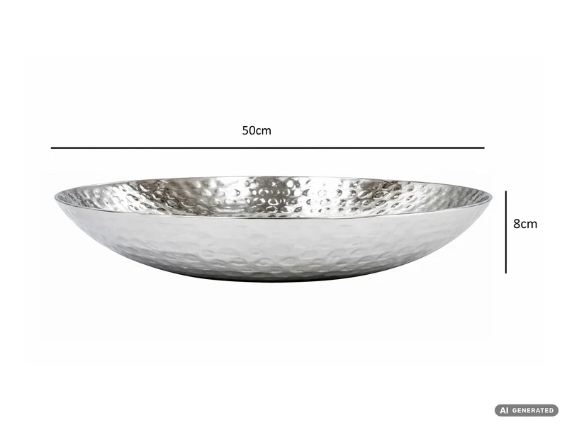 Obstschale Rund Silber 50 cm, Hammerschlag-Design aus Aluminium