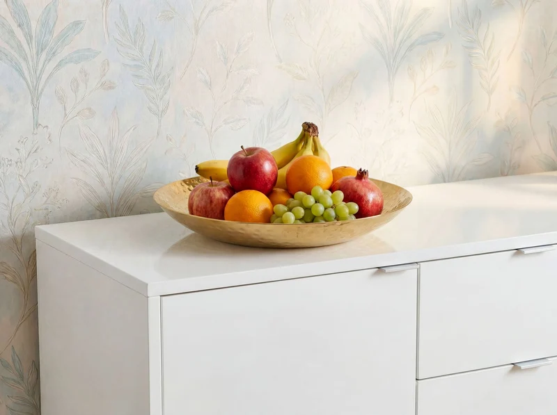 Obstschale Gold Rund aus Aluminium im Hammerschlag-Design, 36 cm Ø
