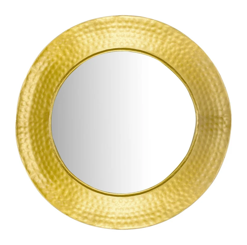 Wandspiegel Rund Gold 60 cm mit Hammerschlag-Rahmen, Flurspiegel Eisen