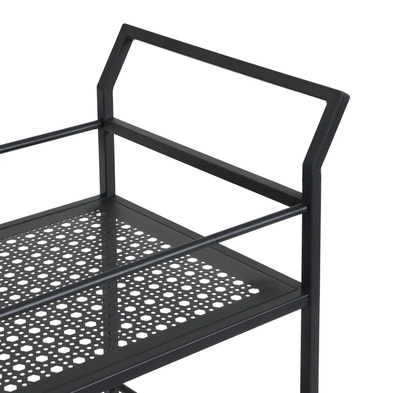 Servierwagen aus Metall in Schwarz mit Rollen & Bremsen, 2 Ebenen