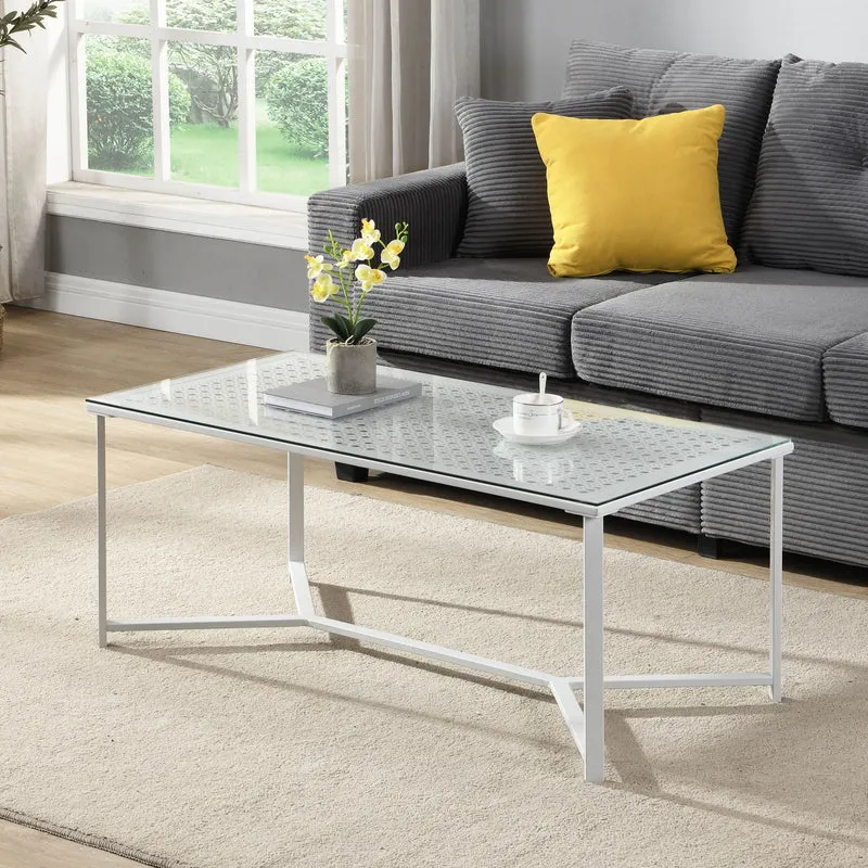 Couchtisch Glas Metall Weiß 100 cm, Wohnzimmertisch Industrial Design