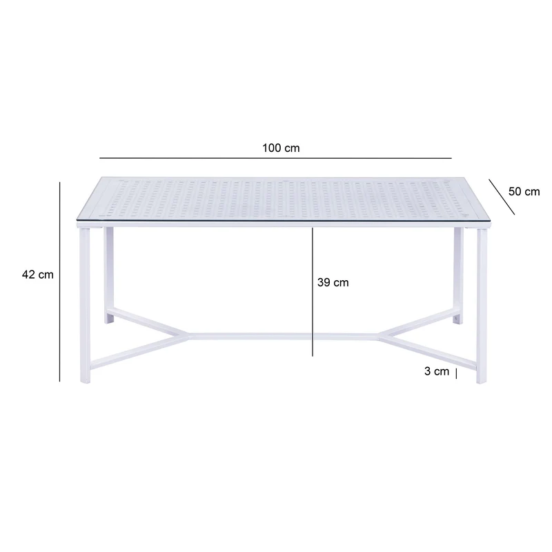 Couchtisch Glas Metall Weiß 100 cm, Wohnzimmertisch Industrial Design