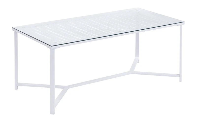Couchtisch Glas Metall Weiß 100 cm, Wohnzimmertisch Industrial Design
