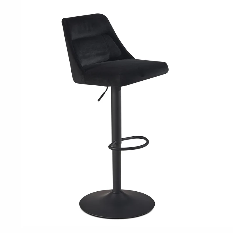 Barhocker Samt Schwarz höhenverstellbar 86-106cm Metallfuß gepolstert