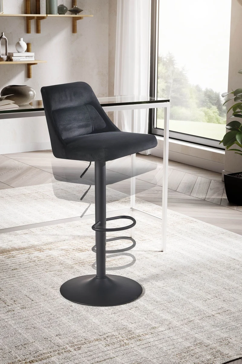 Barhocker Samt Schwarz höhenverstellbar 86-106cm Metallfuß gepolstert