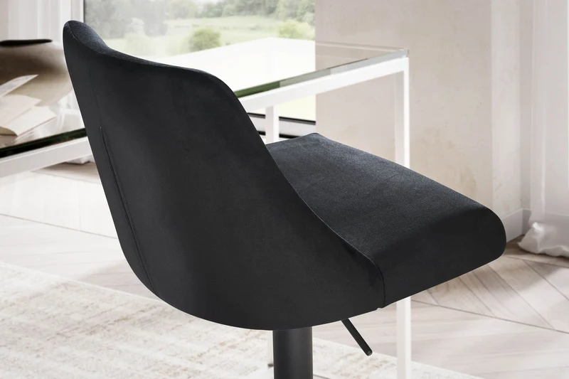 Barhocker Samt Schwarz höhenverstellbar 86-106cm Metallfuß gepolstert