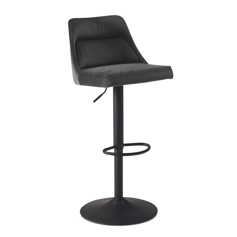 Barhocker Samt Grau höhenverstellbar 86-106cm Metallfuß gepolstert