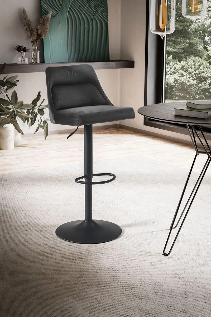 Barhocker Samt Grau höhenverstellbar 86-106cm Metallfuß gepolstert