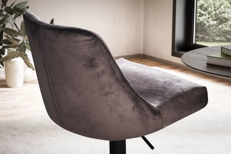 Barhocker Samt Grau höhenverstellbar 86-106cm Metallfuß gepolstert