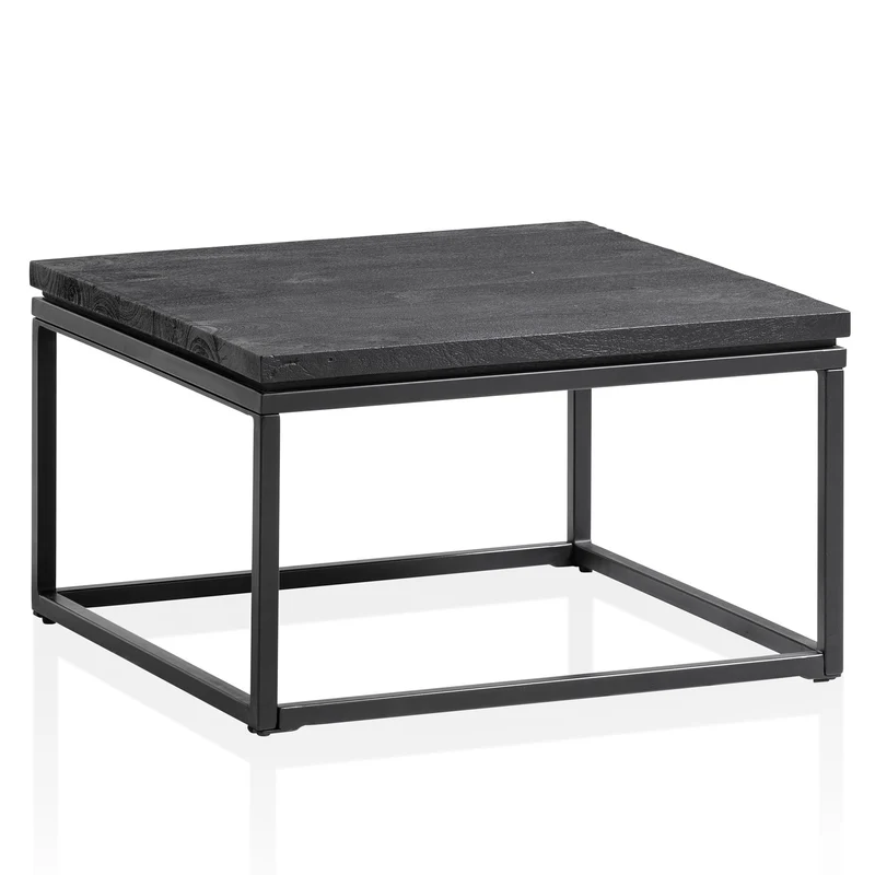 Couchtisch Mango Massivholz Metall Schwarz 60x60x35cm Modern Quadrat