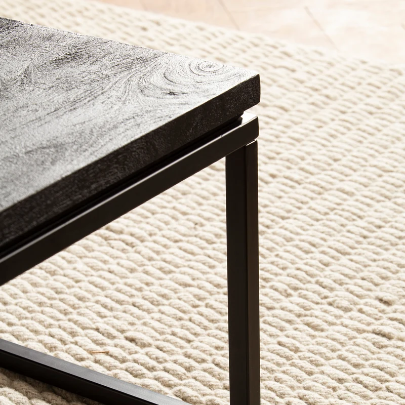 Couchtisch Mango Massivholz Metall Schwarz 60x60x35cm Modern Quadrat