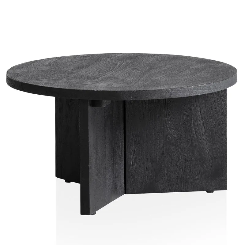 Couchtisch Mango Massivholz Rund 60x60x33cm Schwarz Modern Dreibein