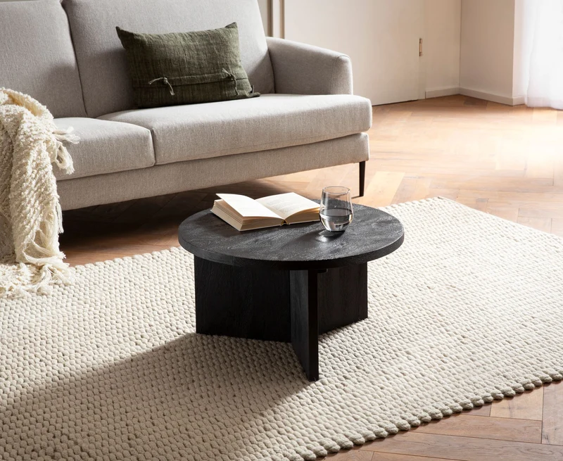 Couchtisch Mango Massivholz Rund 60x60x33cm Schwarz Modern Dreibein