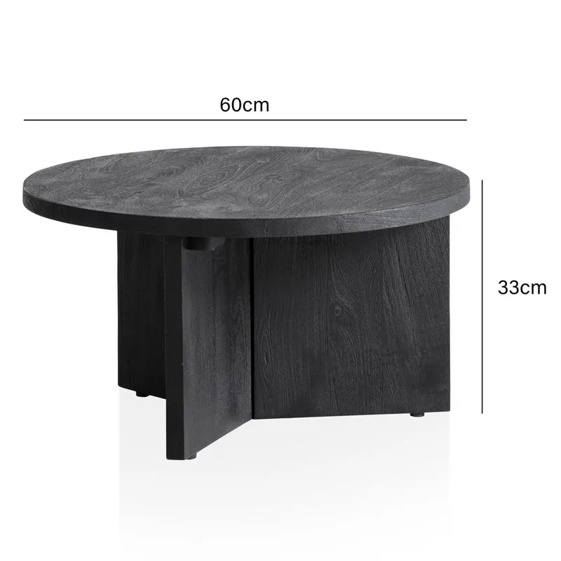 Couchtisch Mango Massivholz Rund 60x60x33cm Schwarz Modern Dreibein
