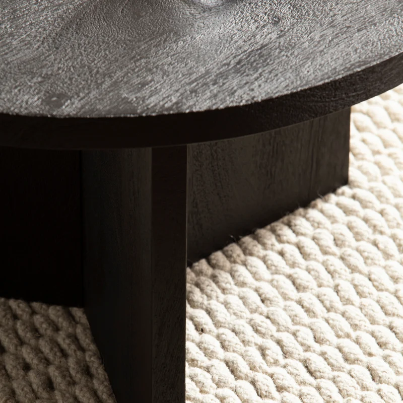 Couchtisch Mango Massivholz Rund 60x60x33cm Schwarz Modern Dreibein