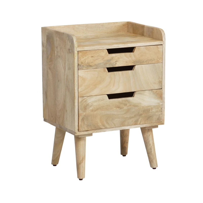 Nachttisch Mango Massivholz 3 Schubladen Hellbraun 45x33x63 cm