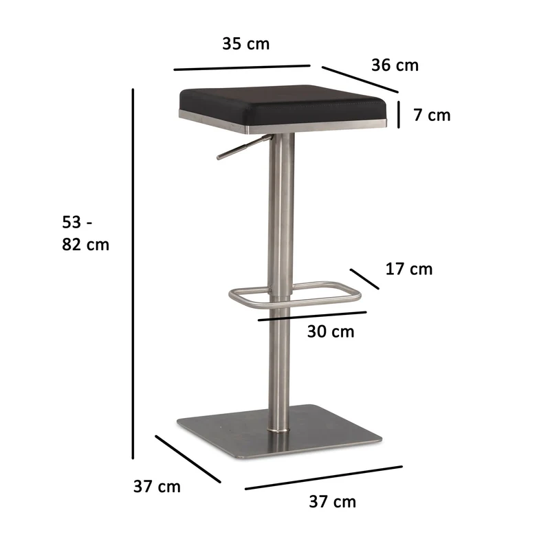 Barhocker Schwarz Kunstleder Edelstahl Drehbar Höhenverstellbar Modern