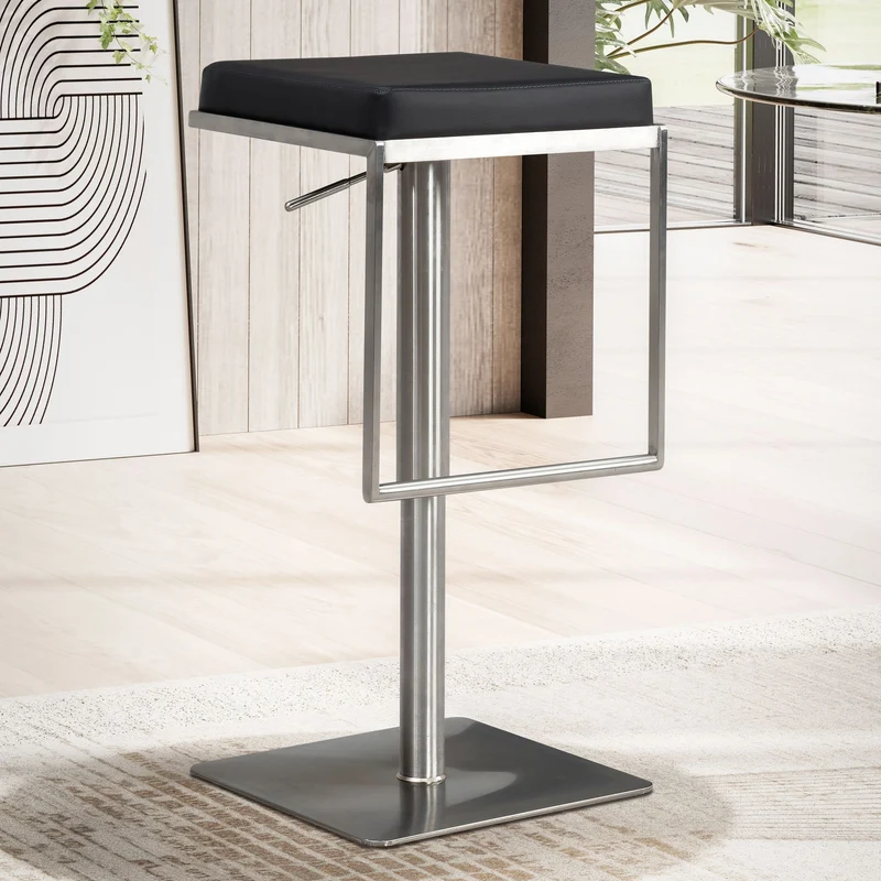 Barhocker Schwarz Kunstleder Edelstahl Drehbar Höhenverstellbar Modern