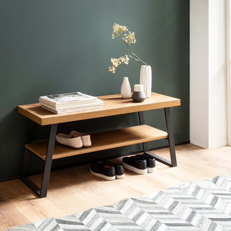 Schuhbank 100x41x40cm Eiche-Dekor Fischgrät Stauraum Flur Ablage