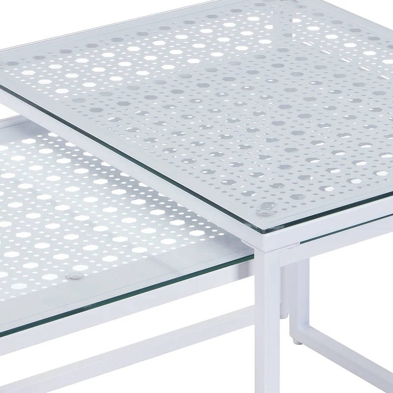 Satztisch Glas & Metall 2er-Set in Weiß, Couchtisch für Wohnzimmer