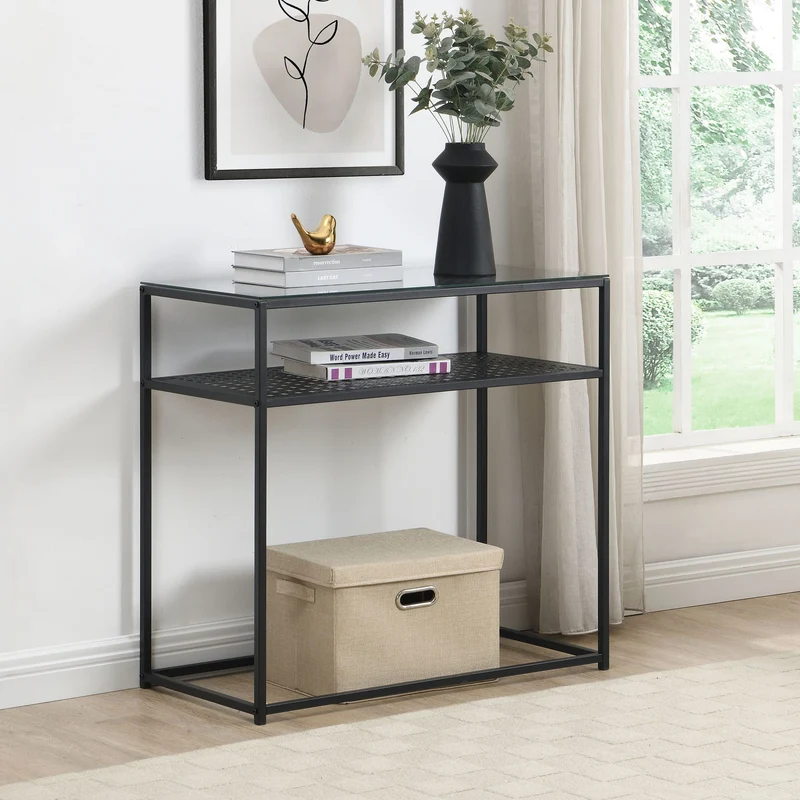 Konsolentisch Glas Schwarz 80x40x77 cm mit Metallgestell für Flur