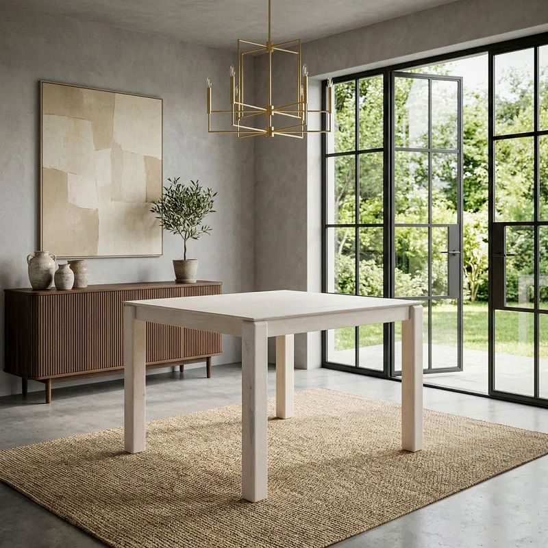 Esstisch Mango Massivholz 80x80 cm White Wash, Wohnling Küchentisch