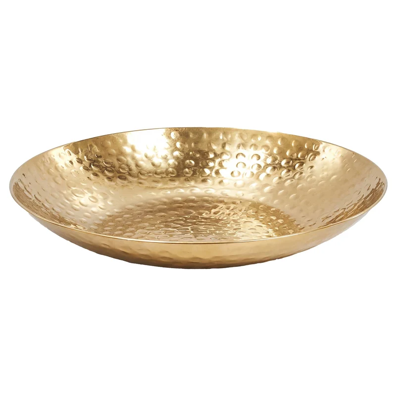 Obstschale Rund Gold 50 cm Aluminium Hammerschlag Tischdeko Handmade