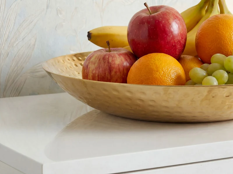 Obstschale Rund Gold 50 cm Aluminium Hammerschlag Tischdeko Handmade