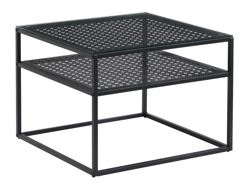 Couchtisch Glas Metall Schwarz 60x60x45 cm mit Ablage von Wohnling